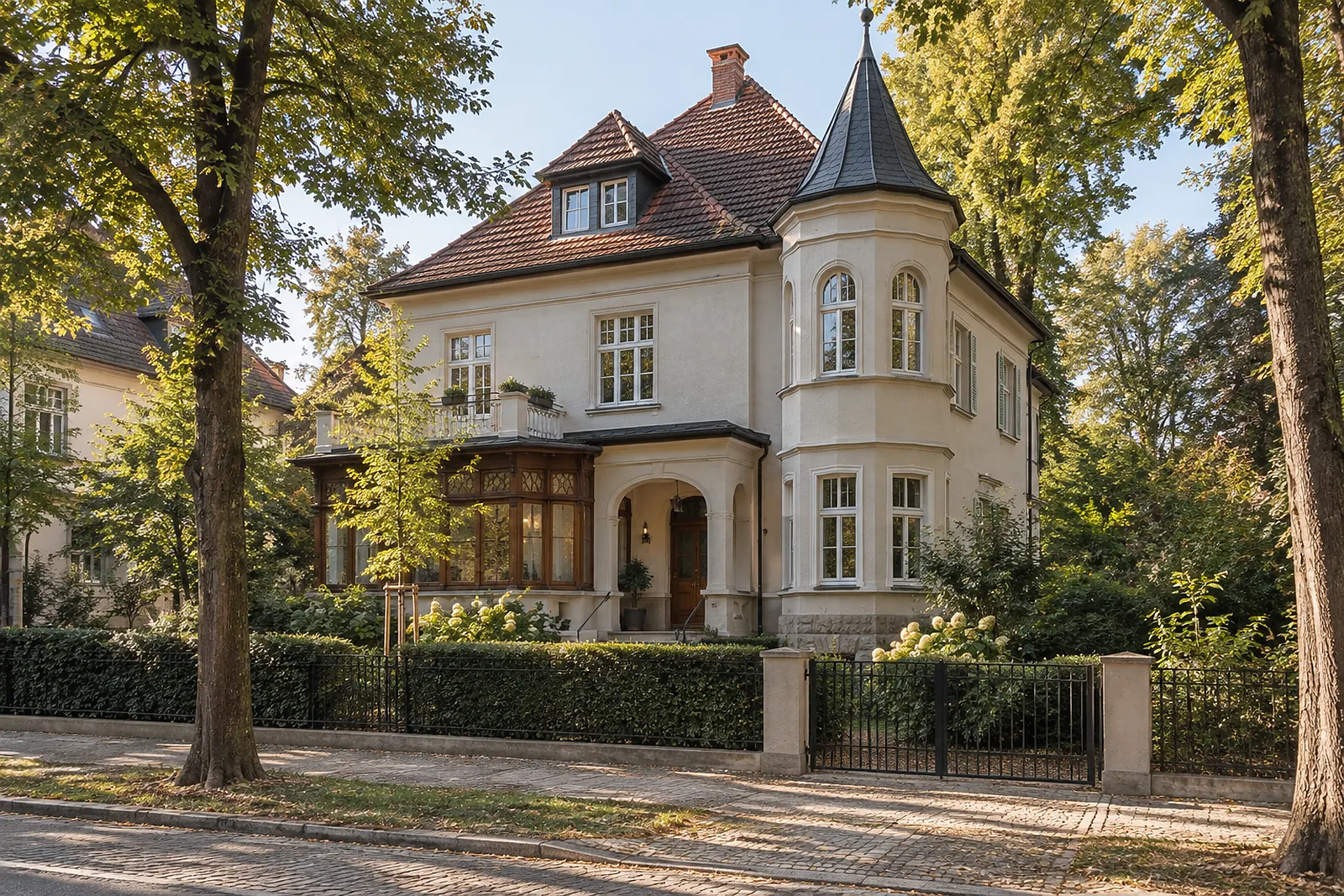 Freistehendes Wohnhaus um 1900 mit Veranda und Vorgarten
